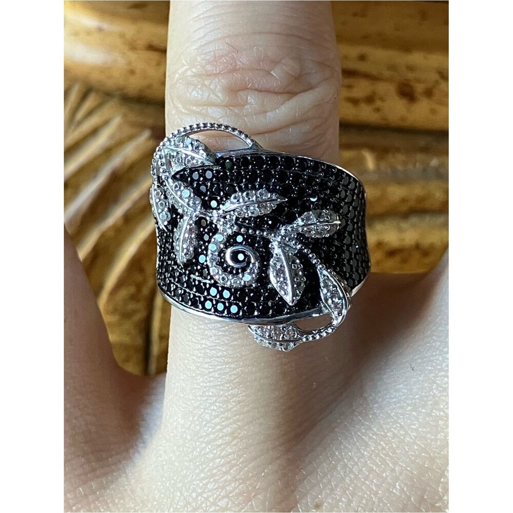 Natural Black Spinel Sterling Silver Ring Size 6.75